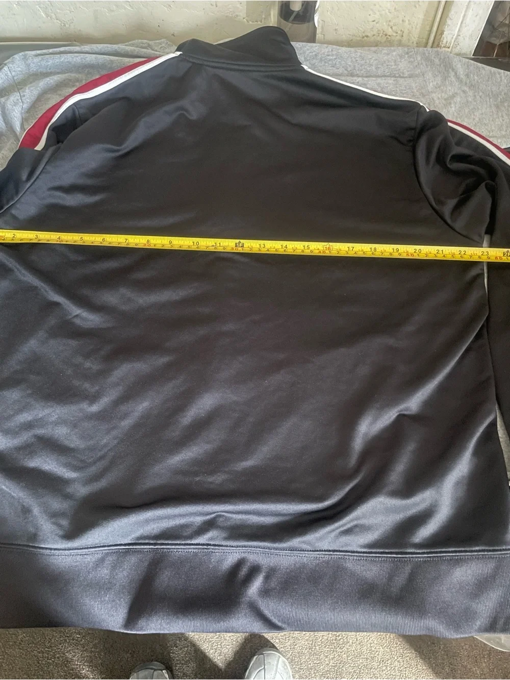 Old Navy Size XL Black Bomber Jacket with Red & White Sleeve Stripes